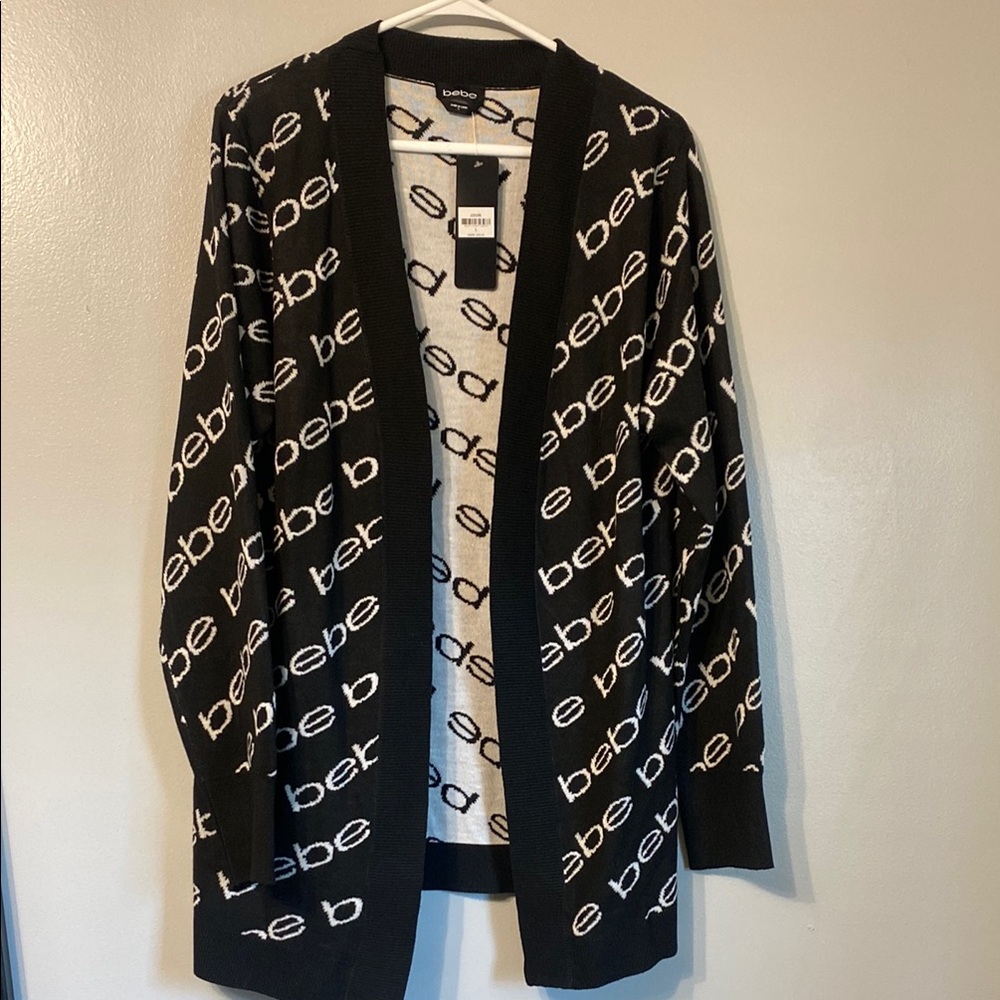 Bebe Black and White Open Cardigan